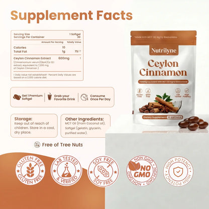 Ceylon Cinnamon 7200mg Equivalent Softgels with MCT Oil