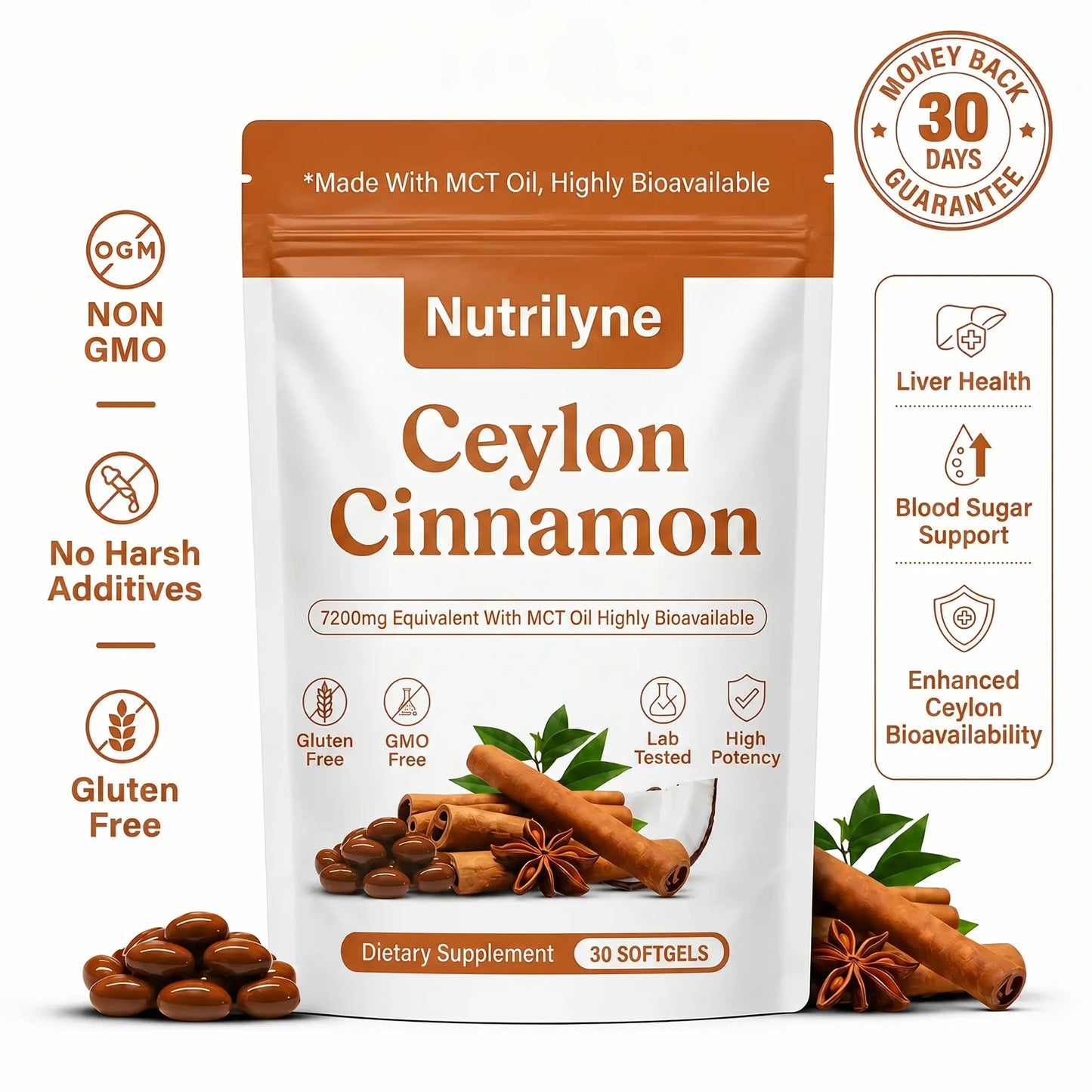 Ceylon Cinnamon 7200mg Equivalent Softgels with MCT Oil
