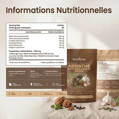 Nutrilyne Cure Antiparasitaire Naturelle — Retrouvez Votre Énergie & Confort Digestif | Triple Action 6600mg